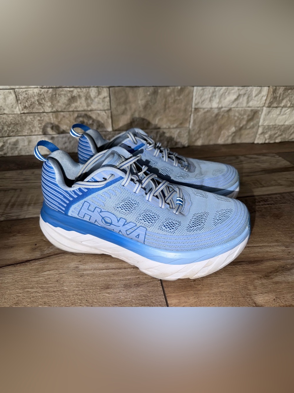 Hoka Bondi 6 Women’s 8 D Blue Reflective Running Shoes Trainers 10192702 SPCB